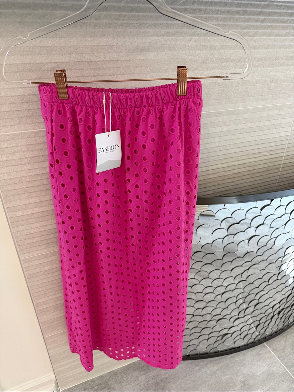 Bright Pink Eyelet Midi Skirt